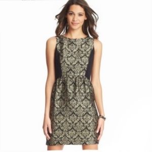 Loft Gold and Black Brocade Sheath Dress